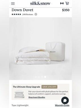 $395.50 Silk&Snow New! Down Duvet - Queen - Lightweight